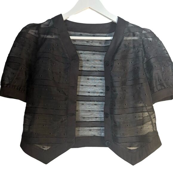 NWOT Sheer Puff-Sleeve Crop Blouse - Picture 2 of 6